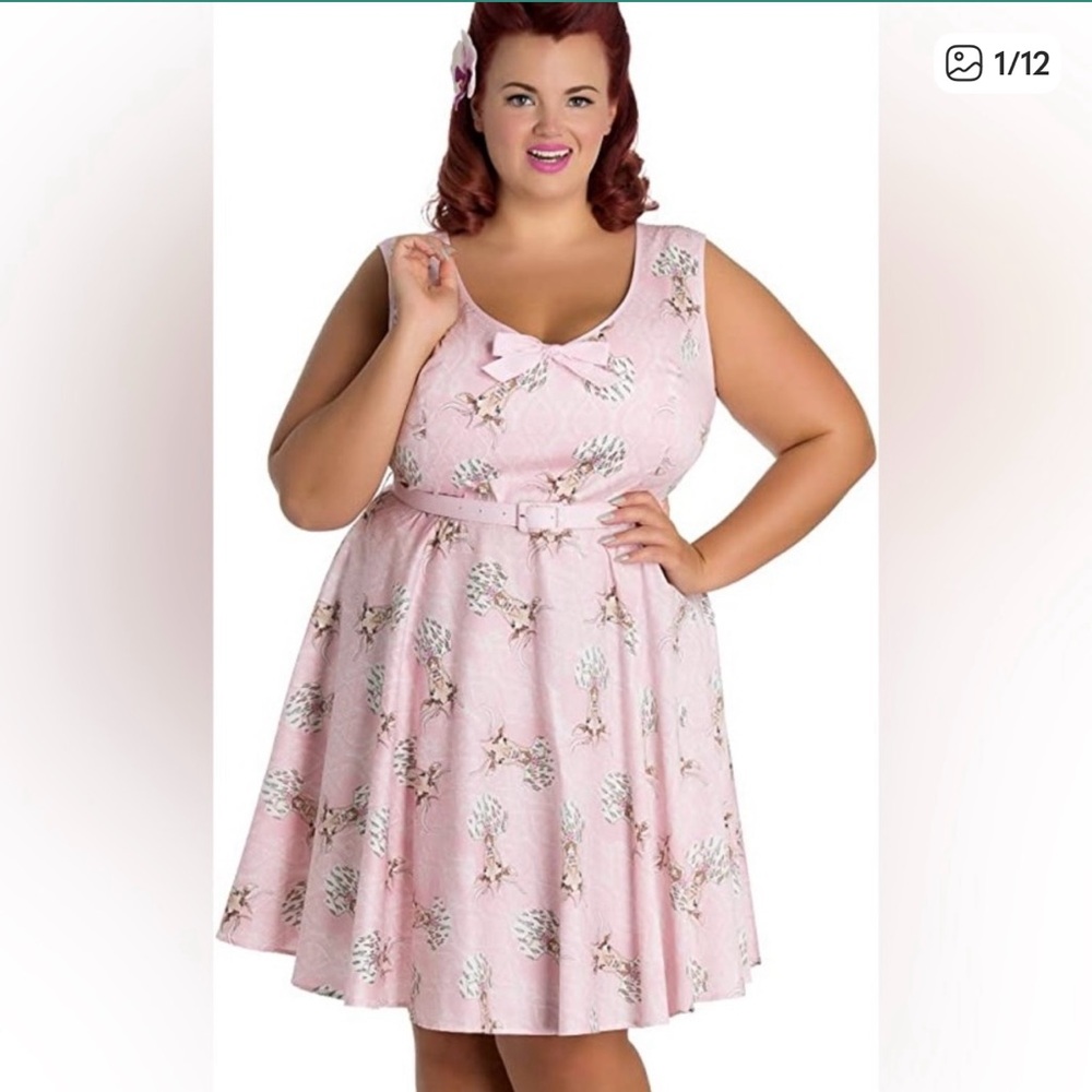 Hell Bunny Vixen Pink Deer Print Whimsical Skater Mini Dress